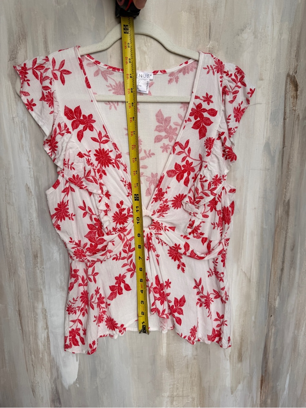 Boho VENUS Red & White Floral O-Ring Tie-Front Blouse - Size 12 - Picture 12 of 12